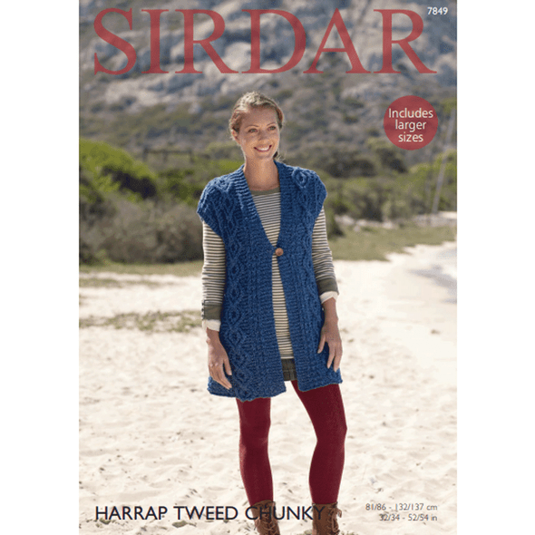 Ladies Waistcoat Knitting Pattern | Sirdar Harrap Tweed Chunky 7849 | Digital Download - Main Image