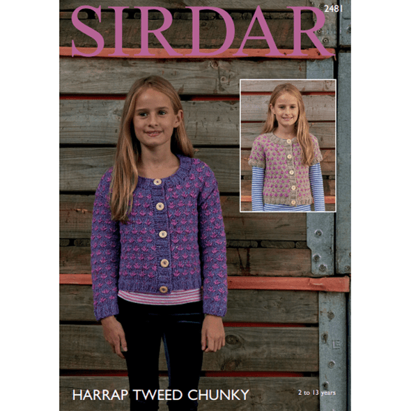 Short or Long Sleeve Cardigans for Children Knitting Pattern | Sirdar Harrap Tweed Chunky 2481 | Digital Download - Main Image