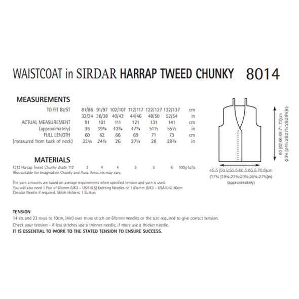 Woman's Waistcoats Knitting Pattern | Sirdar Harrap Tweed Chunky 8014 | Digital Download - Pattern Information