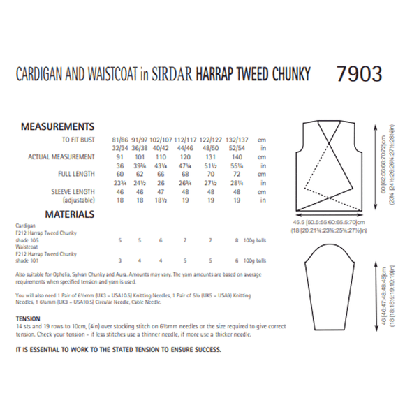 Woman's Cardigan and Waistcoat Knitting Pattern | Sirdar Harrap Tweed Chunky 7903 | Digital Download - Pattern Information