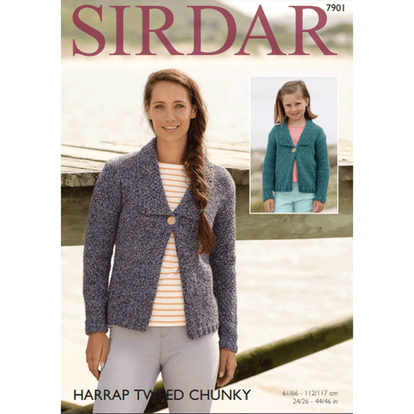 Woman and Girls Jackets Knitting Pattern | Sirdar Harrap Tweed Chunky 7901 | Digital Download - Main Image