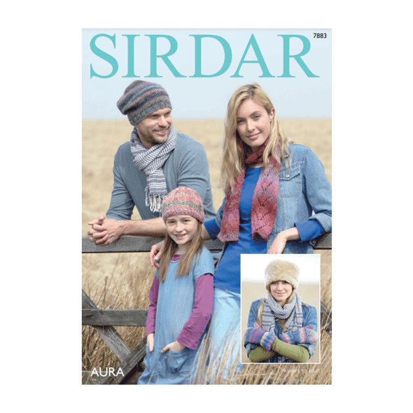 Family Hats, Scarf and Mittens Knitting Pattern | Sirdar Aura 7883 | Digital Download - Main Image