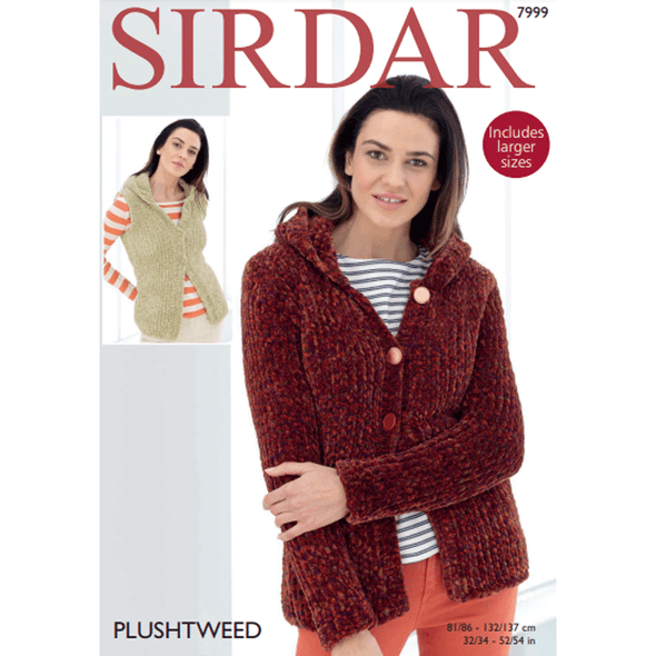 Women's Hooded Jacket and Waistcoat Knitting Pattern | Sirdar Plushtweed 7999 | Digital Download - Main Image