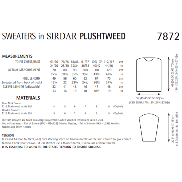 Ladies and Girls' Sweater Knitting Pattern | Sirdar Plushtweed 7872 | Digital Download - Pattern Information
