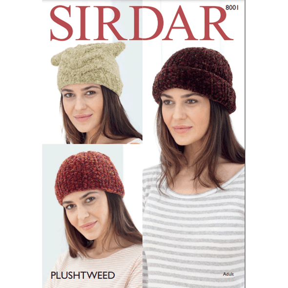 Woman's Pull-on, Ribbed and Tea Bag Hats Sweater Knitting Pattern | Sirdar Plushtweed 8001 | Digital Download - Main Image