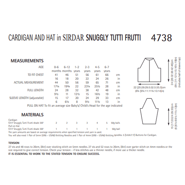 Babies Cardigan and Hat Knitting Pattern | Sirdar Snuggly Tutti Frutti 4738 | Digital Download - Pattern Information