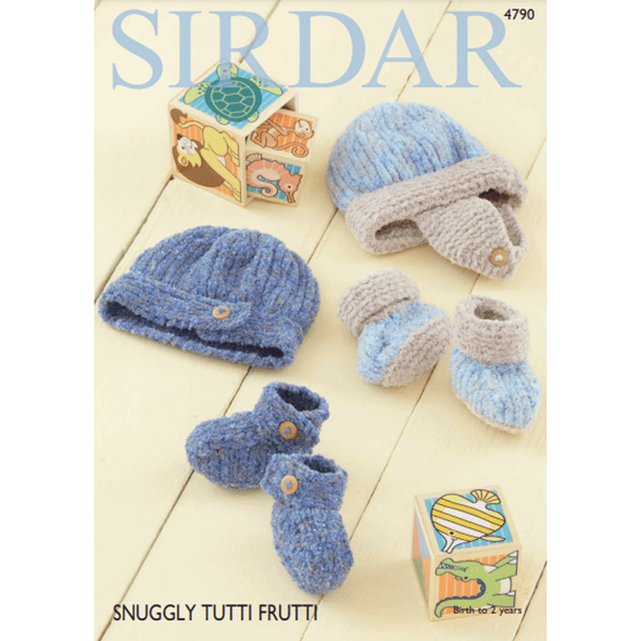 Baby Boys Hat, Helmet and Bootees Knitting Pattern | Sirdar Snuggly Tutti Frutti 4790 | Digital Download - Main Image