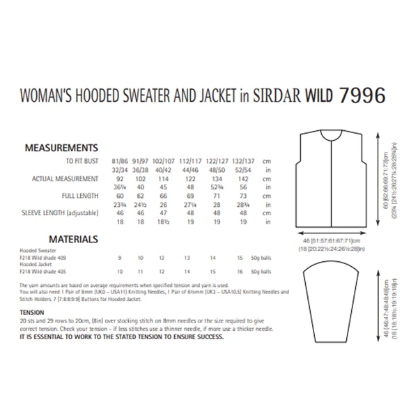 Woman's Hooded Sweater and Jackets Knitting Pattern | Sirdar Wild, 7996 | Digital Download - Pattern Information