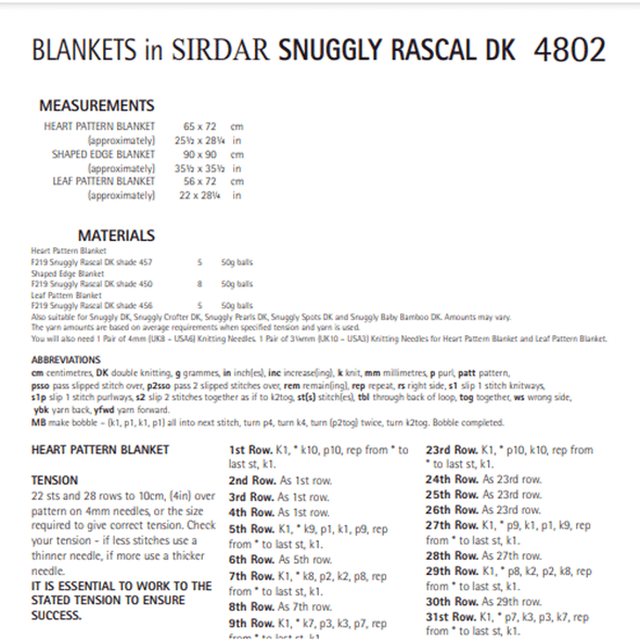 Blankets Knitting Pattern | Sirdar Snuggly Rascal DK, 4802 | Digital Download - Pattern Information