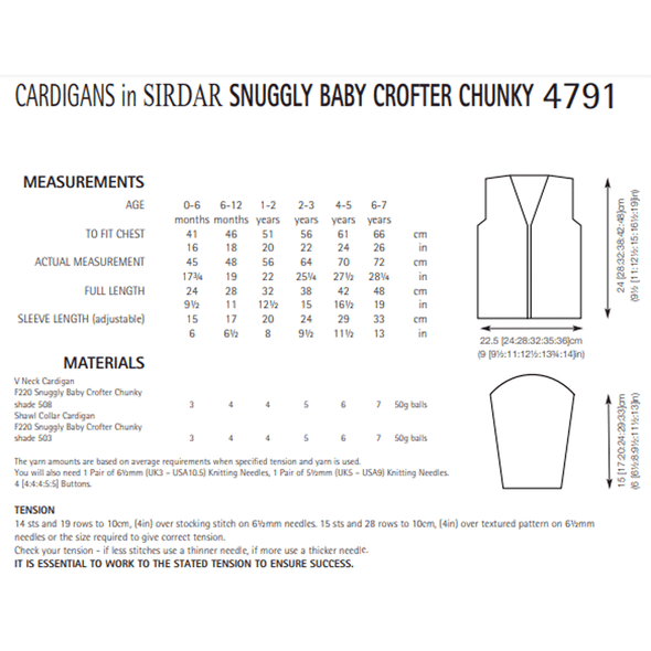 Boy's Cardigan Knitting Pattern | Sirdar Snuggly Baby Crofter Chunky, 4791 | Digital Download