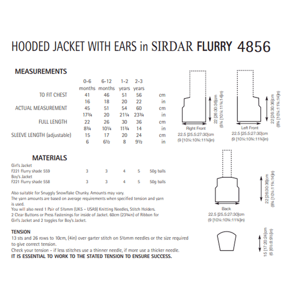 Baby Children's Hooded Jacket With Ears Knitting Pattern | Sirdar Flurry, 4856 | Digital Download - Pattern information