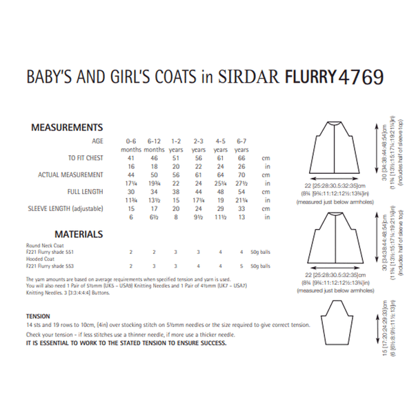 Baby Girls Coats Knitting Pattern | Sirdar Flurry 4769 | Digital Download - Pattern Information