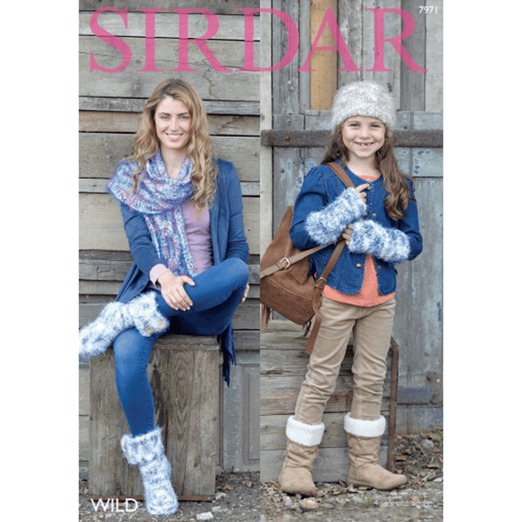 Children / Ladies Hat, Scarf, Wrist warmers and Husky Boots Knitting Pattern | Sirdar Wild 7971 | Digital Download - Main Image
