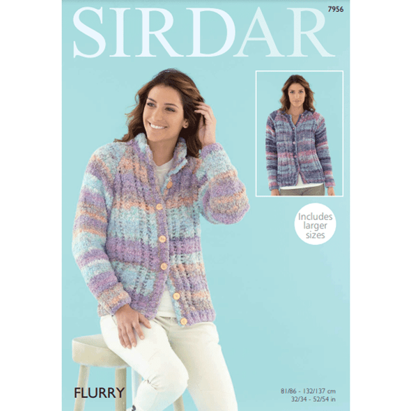 Women Stand up Collar and Round Neck Cardigans Knitting Pattern | Sirdar Flurry 7956 | Digital Download - Main Image
