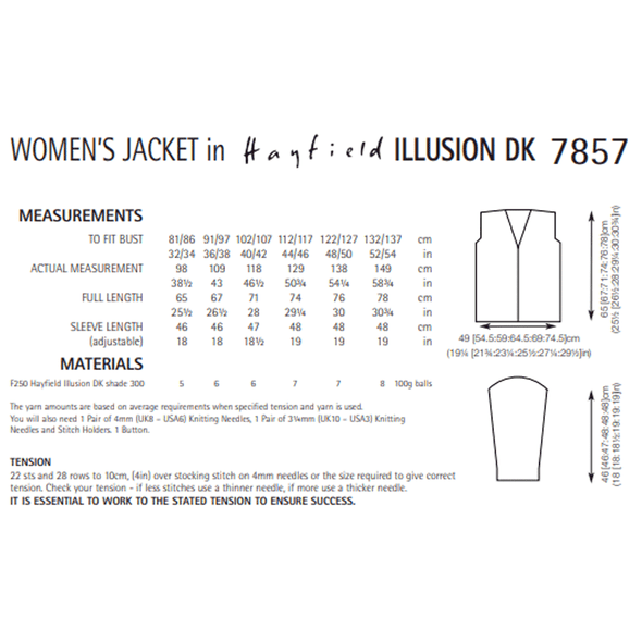 Women's Jacket Knitting Pattern | Sirdar Hayfield Illusion DK 7857 | Digital Download - Pattern Information