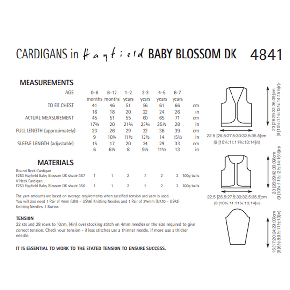 Baby Girls Round and V Neck Cardigans Knitting Pattern | Sirdar Hayfield Baby Blossom DK 4841 | Digital Download - Pattern Information