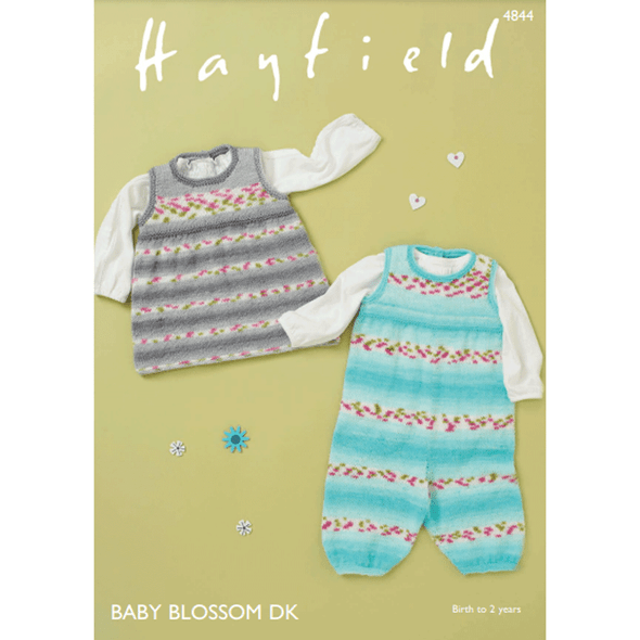 Baby Dungarees And Pinafore Knitting Pattern | Sirdar Hayfield Baby Blossom DK 4844 | Digital Download - Main Image