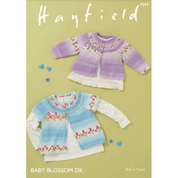 Baby Girls Long And Short Sleeved Cardigans Knitting Pattern | Sirdar Hayfield Baby Blossom DK 4843 | Digital Download - Main Image