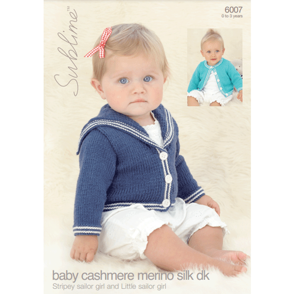 Baby Sailor Girl's Cardigan Knitting Pattern | Sirdar Sublime Baby Cashmere Merino Silk DK 6007 | Digital Download - Main Image