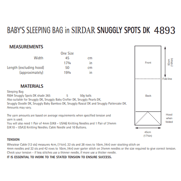 Baby's Sleeping Bag Knitting Pattern | Sirdar Snuggly Spots DK 4893 | Digital Download - Pattern Information