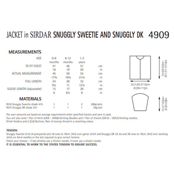 Baby's Jackets Knitting Pattern | Sirdar Snuggly Sweetie DK 4909 | Digital Download - Pattern Information