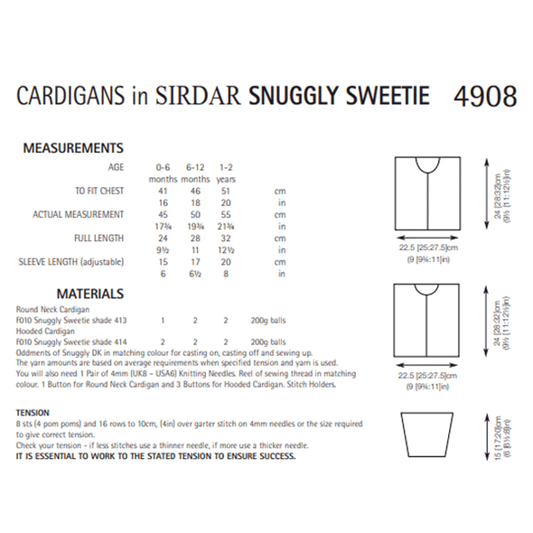 Boys And Girls Cardigans Knitting Pattern | Sirdar Snuggly Sweetie DK 4908 | Digital Download - Pattern Information