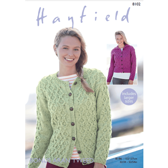 Women's Cardigan Knitting Pattern | Sirdar Hayfield Bonus Aran Tweed 8102 | Digital Download - Main Image