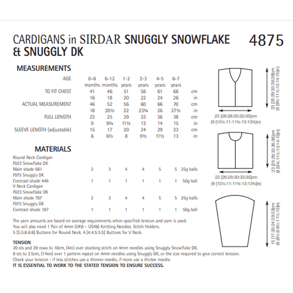 Baby Girl And Girl's Cardigans Knitting Pattern | Sirdar Snuggly Snowflake DK & Snuggly DK 4875 | Digital Download - Pattern Information