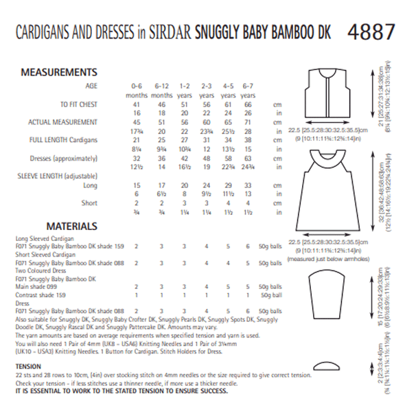 Baby Child Cardigans And Dresses Knitting Pattern | Sirdar Snuggly Baby Bamboo DK 4887 | Digital Download - Pattern Information