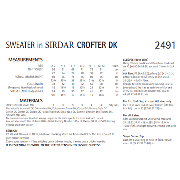 Boy's Sweaters Knitting Pattern | Sirdar Crofter DK 2491 | Digital Download - Pattern Information
