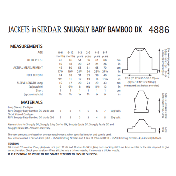 Baby Child Jackets Knitting Pattern | Sirdar Snuggly Baby Bamboo DK 4886 | Digital Download - Pattern Information