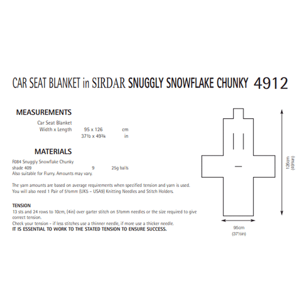 Baby Car Seat Blanket Knitting Pattern | Sirdar Snuggly Snowflake Chunky 4912 | Digital Download - Pattern Information