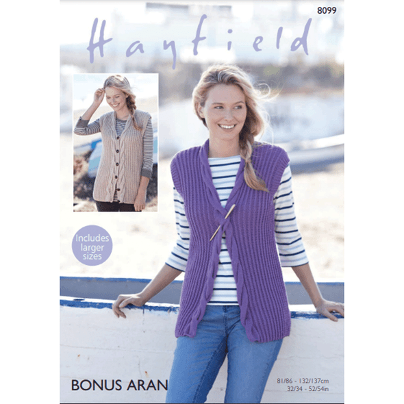 Woman's Waistcoat Knitting Pattern | Sirdar Hayfield Bonus Aran 8099 | Digital Download - Main Image