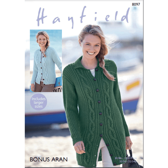 Woman's Cardigans Knitting Pattern | Sirdar Hayfield Bonus Aran 8097 | Digital Download - Main Image