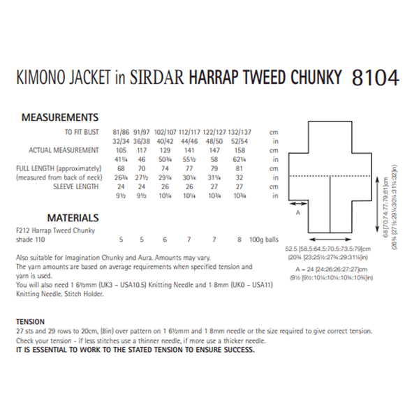 Woman's Kimono Jackets Knitting Pattern | Sirdar Harrap Tweed Chunky 8104 | Digital Download - Pattern Information