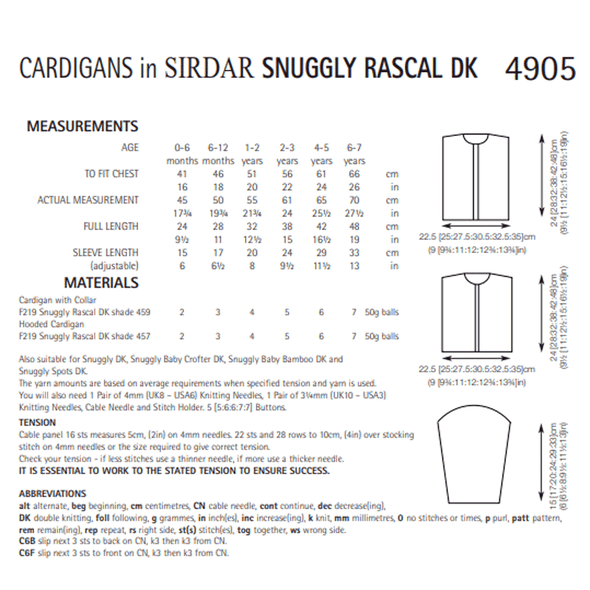 Baby Boy's Cardigan Knitting Pattern | Sirdar Snuggly Rascal DK 4905 | Digital Download - Pattern Information