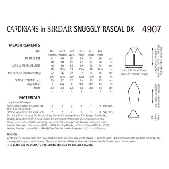 Baby Long & Short Sleeved Cardigan Knitting Pattern | Sirdar Snuggly Rascal DK 4907 | Digital Download - Pattern Information