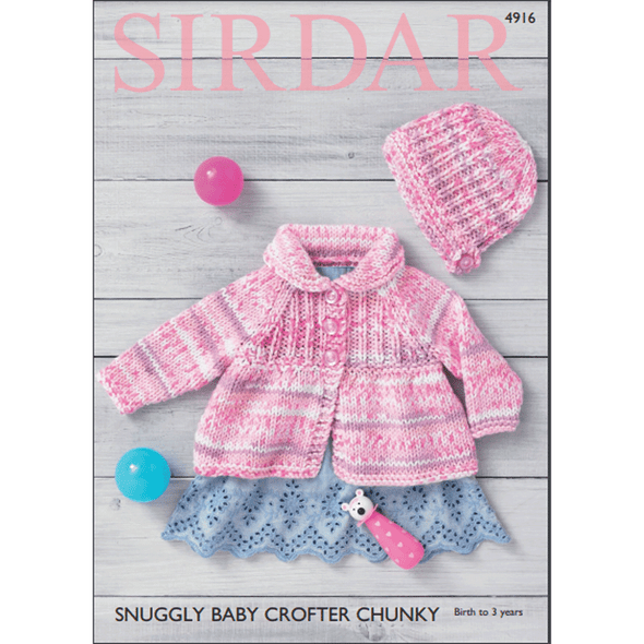 Babies Matinee Jacket And Bonnet Knitting Pattern | Sirdar Snuggly Baby Crofter Chunky 4916 | Digital Download - Main Image