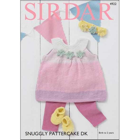 Baby Girl's Pinafore Dress, Shoes And Headband Knitting Pattern | Sirdar Snuggly Pattercake DK 4922 | Digital Download - Main Image