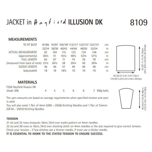 Woman's Jackets Knitting Pattern | Sirdar Hayfield Illusion DK 8109 | Digital Download - Pattern Information