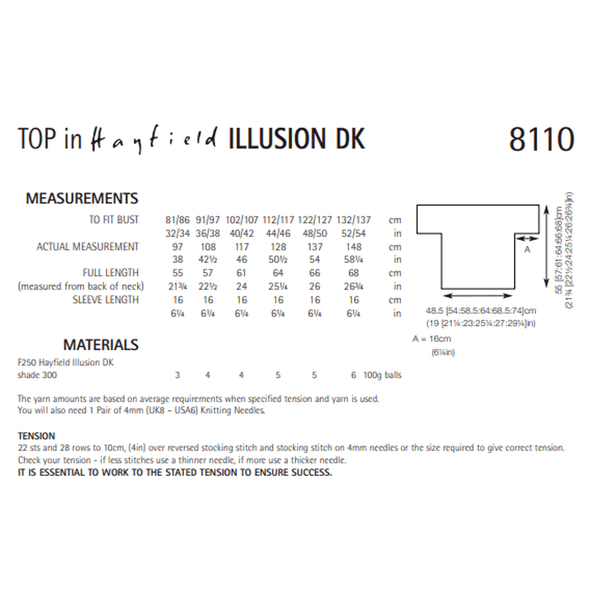 Woman's Tops Knitting Pattern | Sirdar Hayfield Illusion DK 8110 | Digital Download - Pattern Information