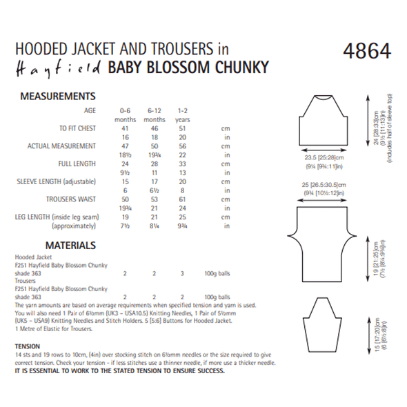 Baby Boy's Hooded Jacket And Trousers Knitting Pattern | Sirdar Hayfield Baby Blossom Chunky 4864 | Digital Download - Pattern Information