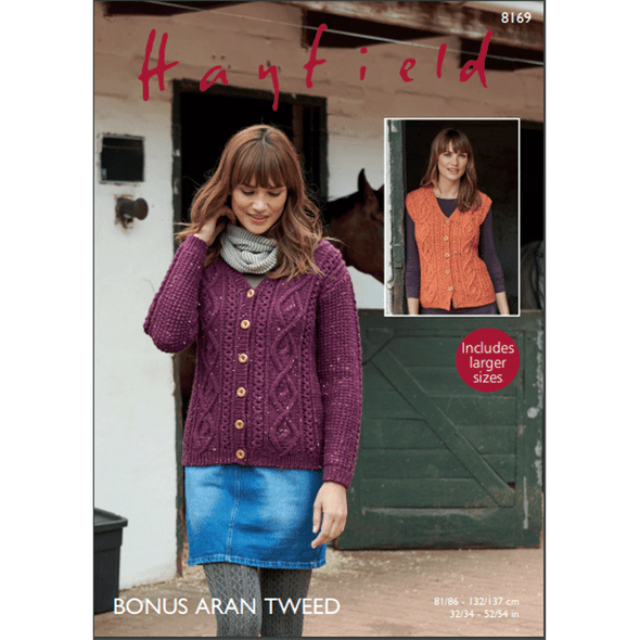 Women's Cardigan And Waistcoat Knitting Pattern | Sirdar Hayfield Bonus Aran 8169 | Digital Download - Main Image