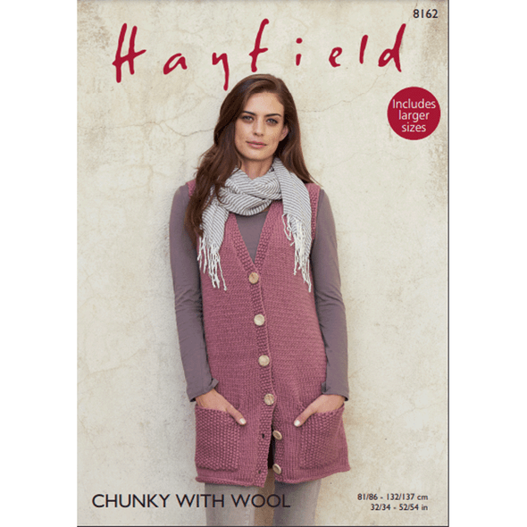 Women's Longline Waistcoat Knitting Pattern | Sirdar Hayfield Chunky with Wool 8162 | Digital Download - Main Image