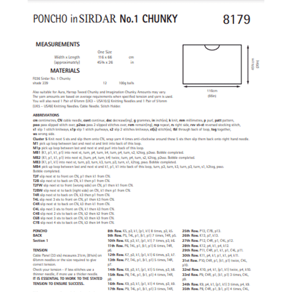 Woman's Poncho Knitting Pattern | Sirdar No.1 Chunky 8179 | Digital Download - Pattern Information