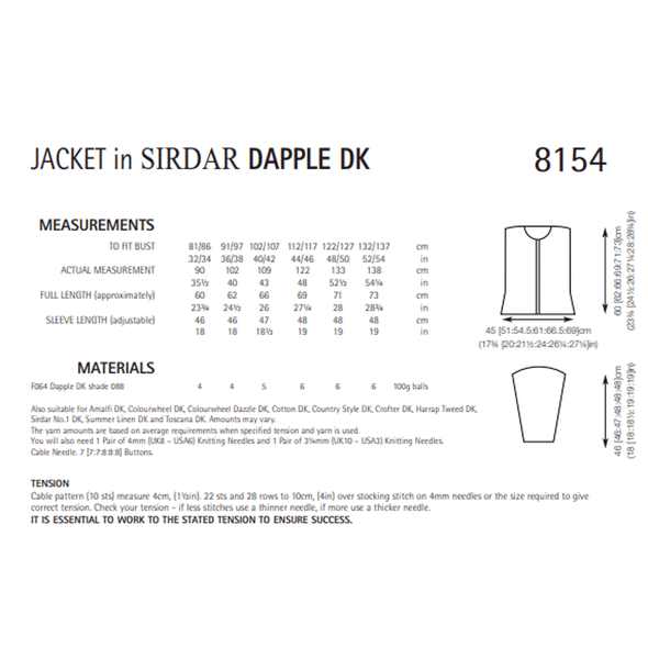 Women's Jackets Knitting Pattern | Sirdar Dapple DK 8154 | Digital Download - Pattern Information