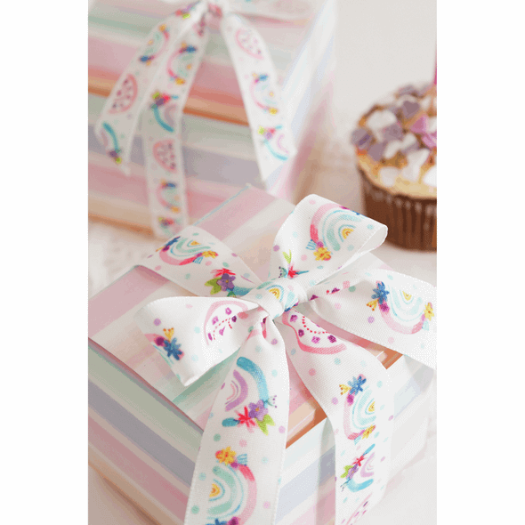 Rainbow Dreams Ribbon | White/Multi | 25mm | Berisfords | Example