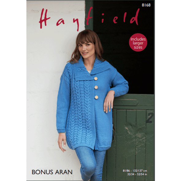 Women's Coat Knitting Pattern | Sirdar Hayfield Bonus Aran 8168 | Digital Download - Main Image