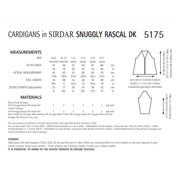 Baby Girl's Cardigan Knitting Pattern | Sirdar Snuggly Rascal DK 5175 | Digital Download - Pattern Information