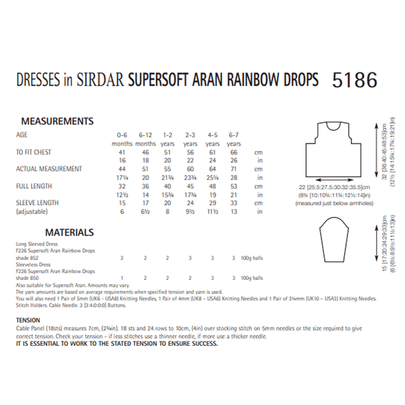 Babies And Girl's dresses Knitting Pattern | Sirdar Supersoft Aran Rainbow Drops 5186 | Digital Download - Pattern Information